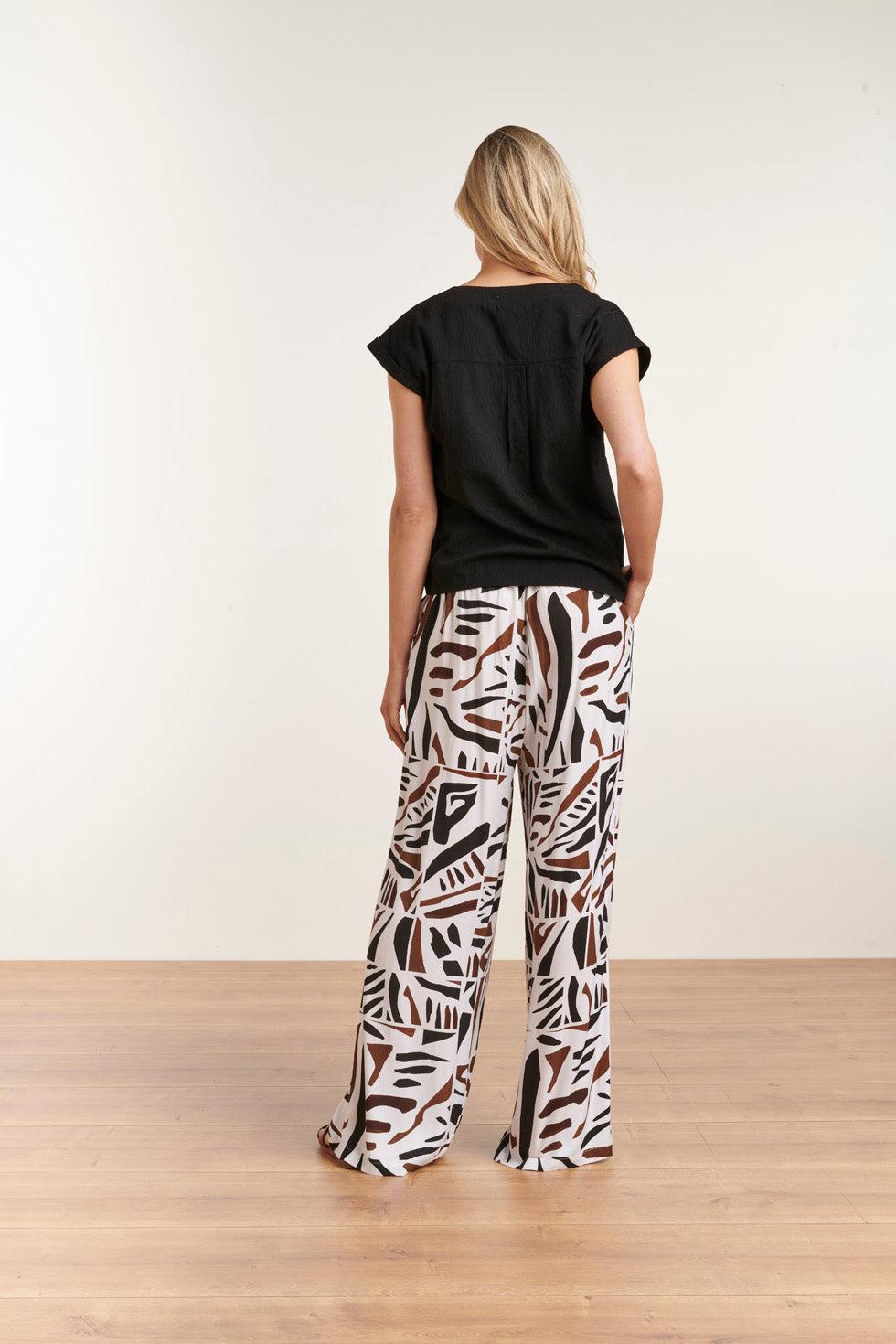 23086 Abstracte Print Wijde Broek | Black-White