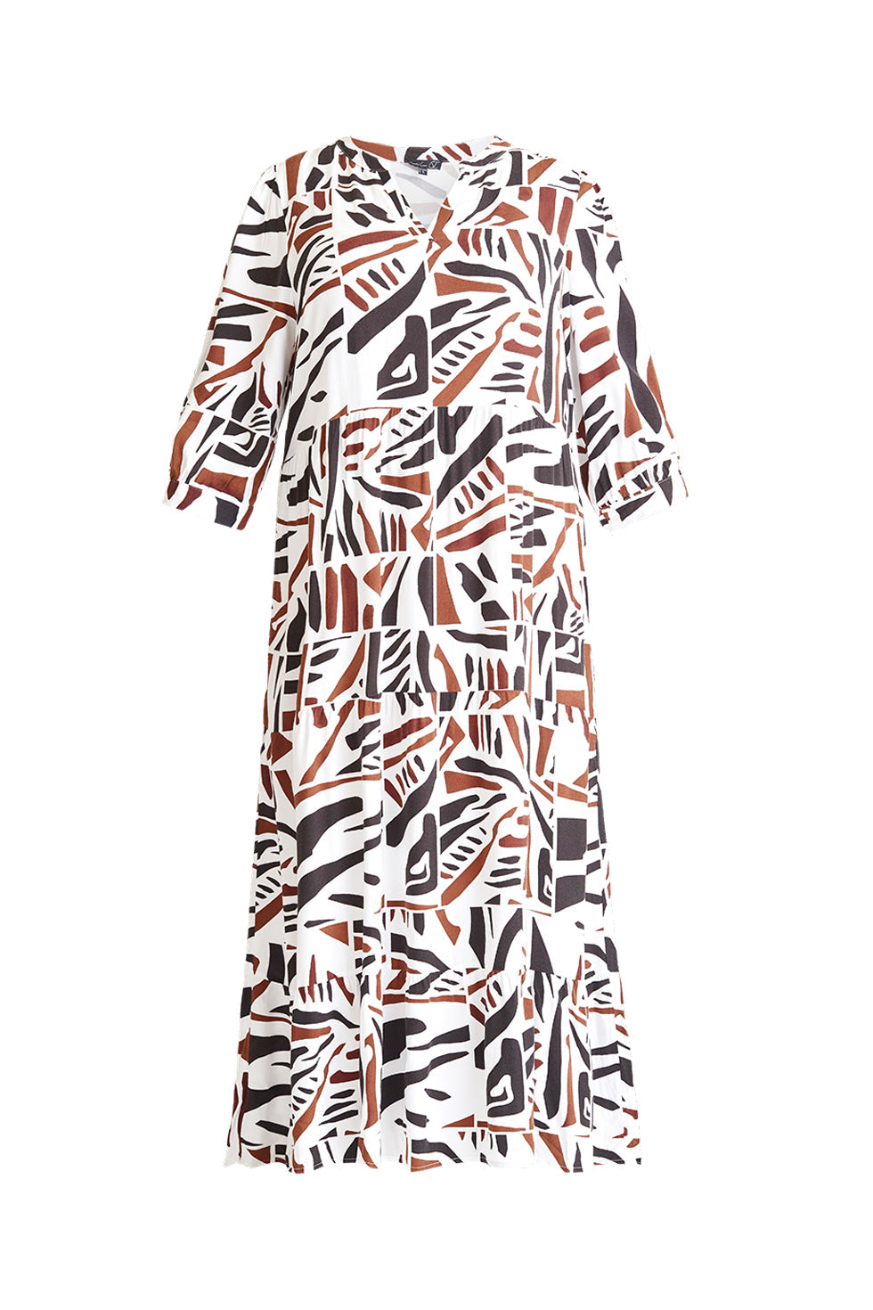 23087 Midi Jurk Met Abstracte Print- | Black-White