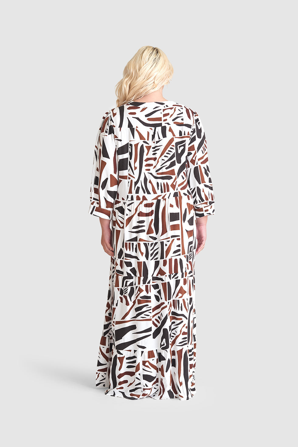 23087 Midi Jurk Met Abstracte Print- | Black-White