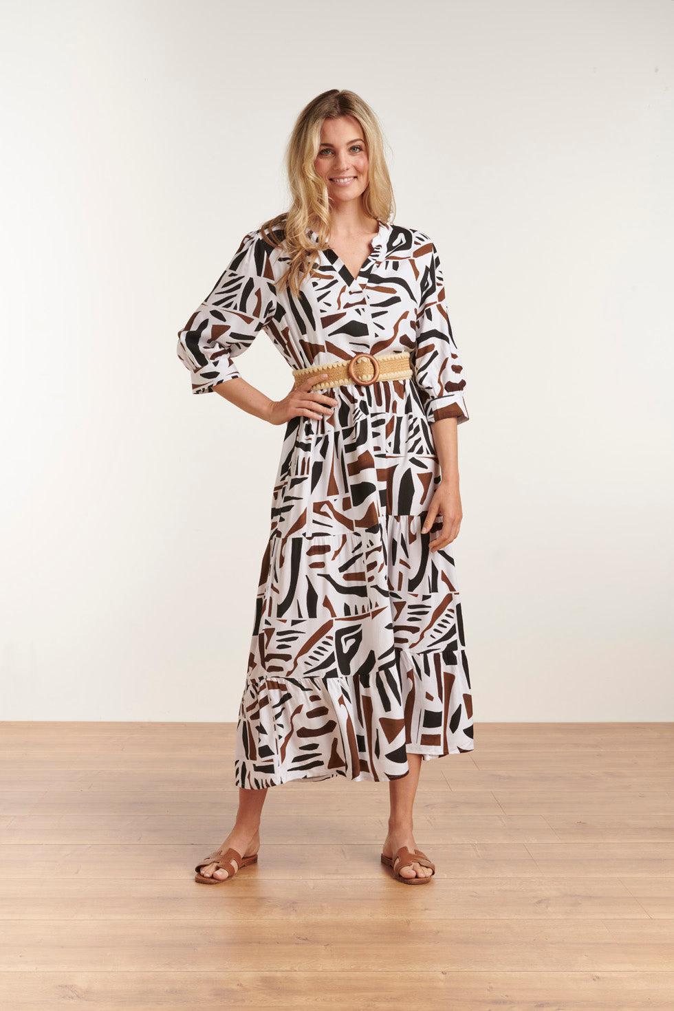 23087 Midi Jurk Met Abstracte Print- | Black-White