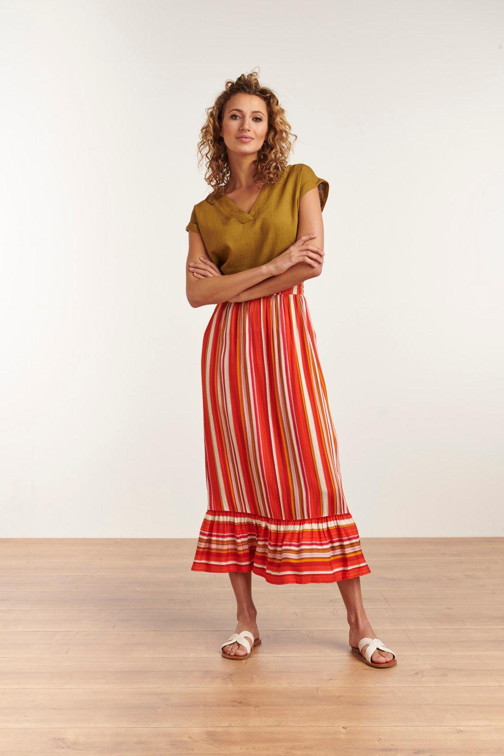 23091 Casual Lange Rok Met Ruchesmulti | Muticolour