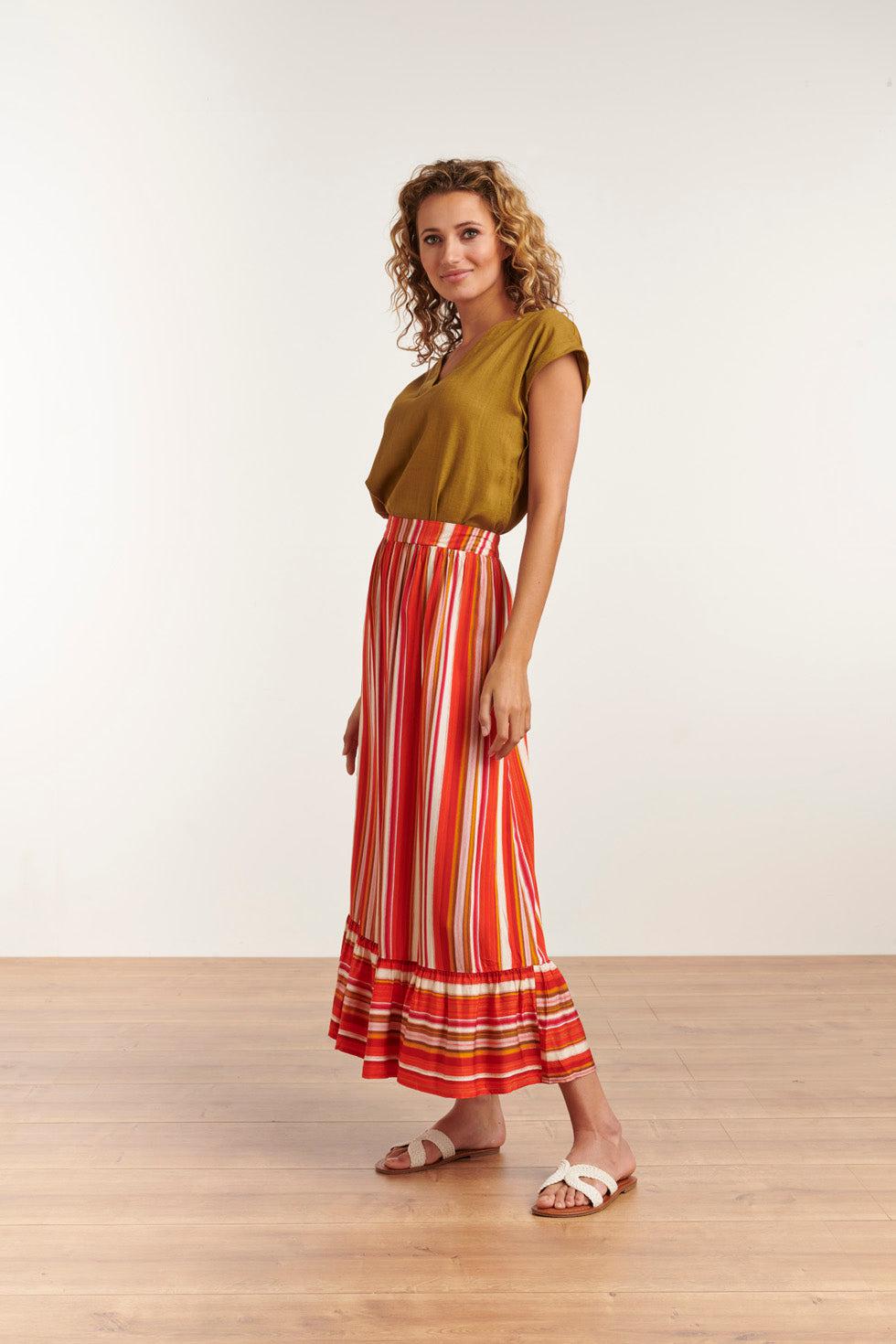 23091 Casual Lange Rok Met Ruchesmulti | Muticolour