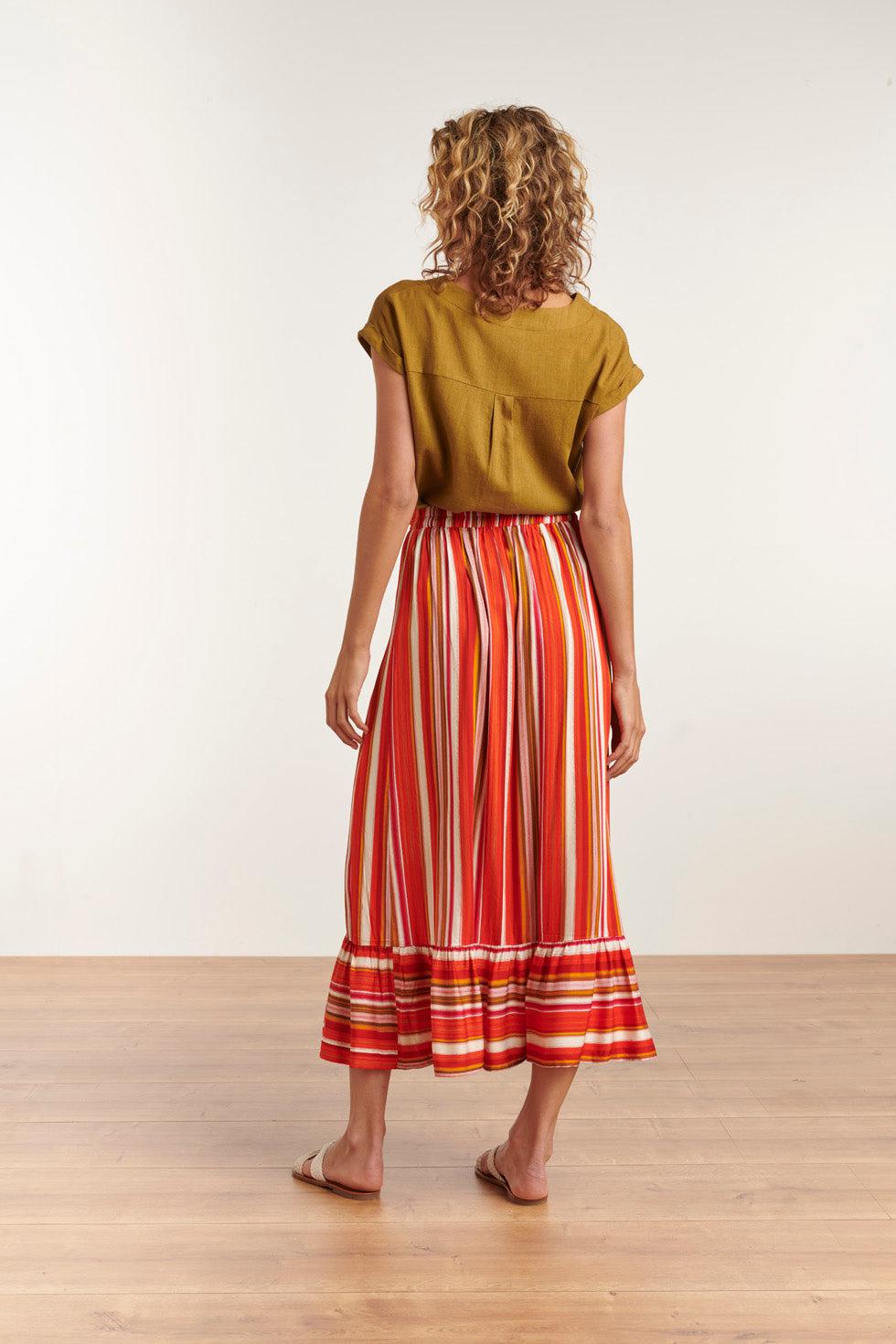 23091 Casual Lange Rok Met Ruchesmulti | Muticolour