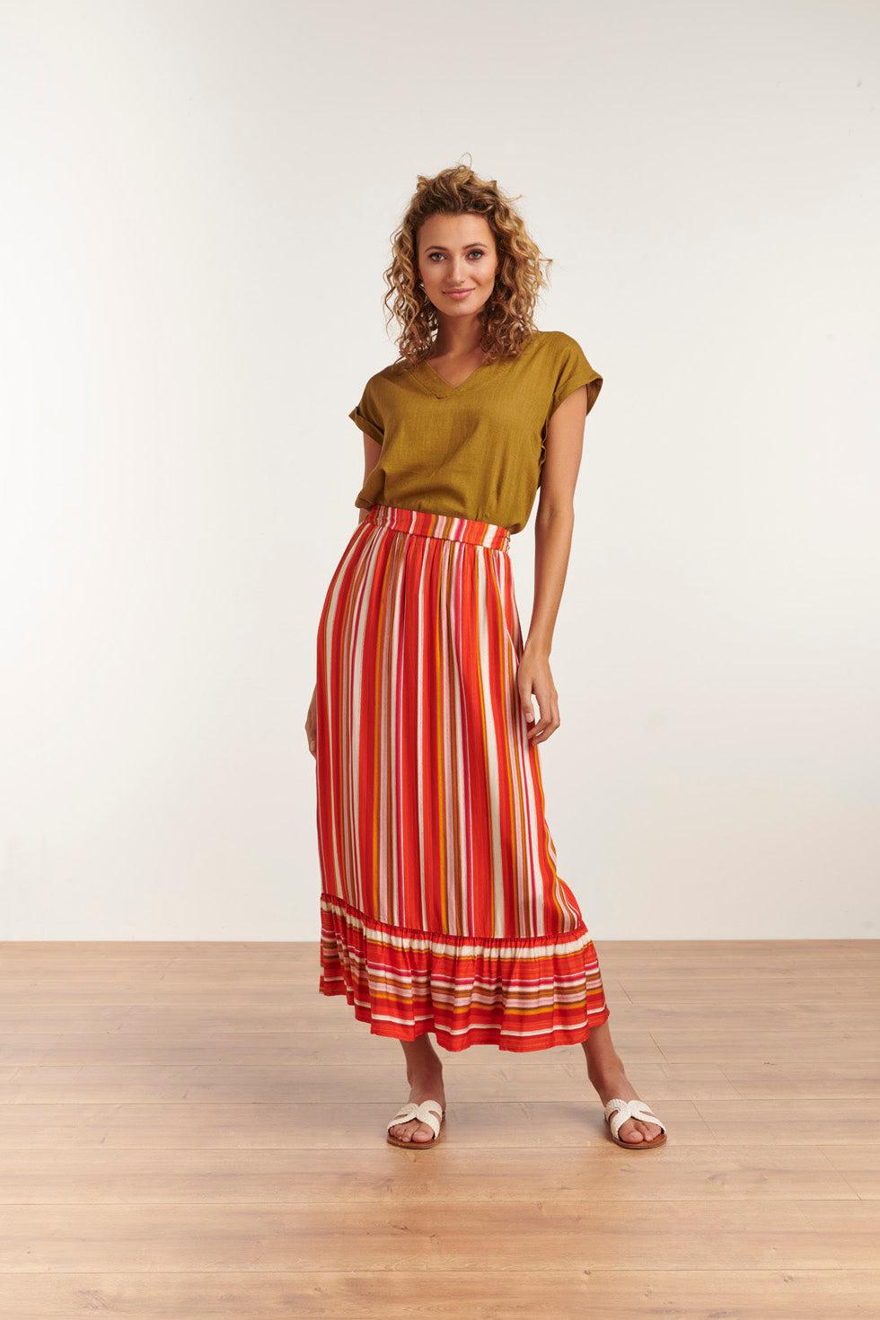 23091 Casual Lange Rok Met Ruchesmulti | Muticolour