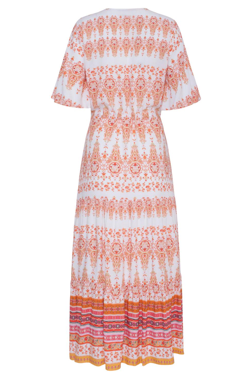 23094 Elegante Ornament Lange Maxi-Jurk | White-Multicolour
