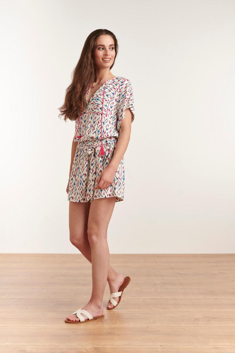 23100 Comfortabelestijlvolle Zomer Short | White-Multicolour