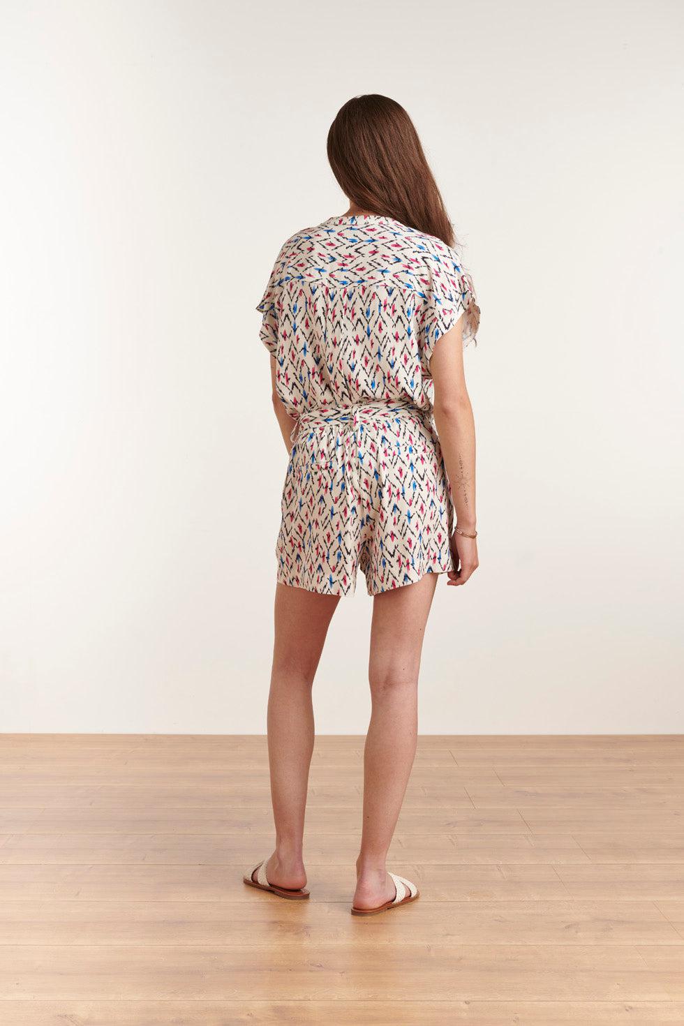 23100 Comfortabelestijlvolle Zomer Short | White-Multicolour