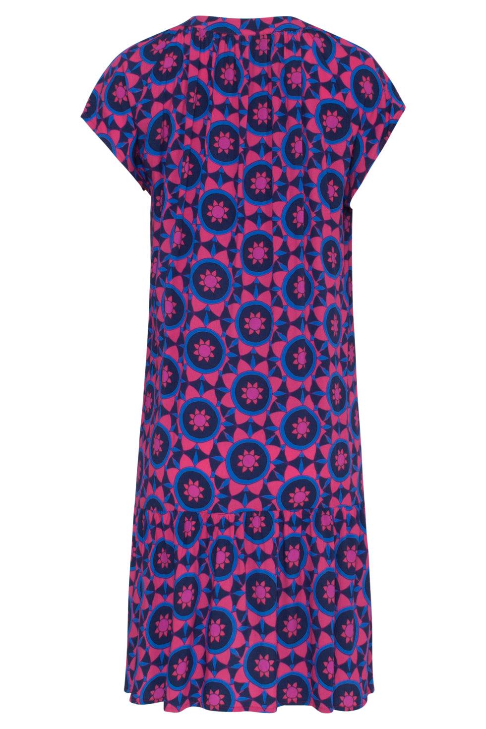 23102 Stijlvol Losvallend Jurkje Met A-Lijnzwierige Onderkant - Abstracte Print Fuchsia/ | Fuchsia-Blue