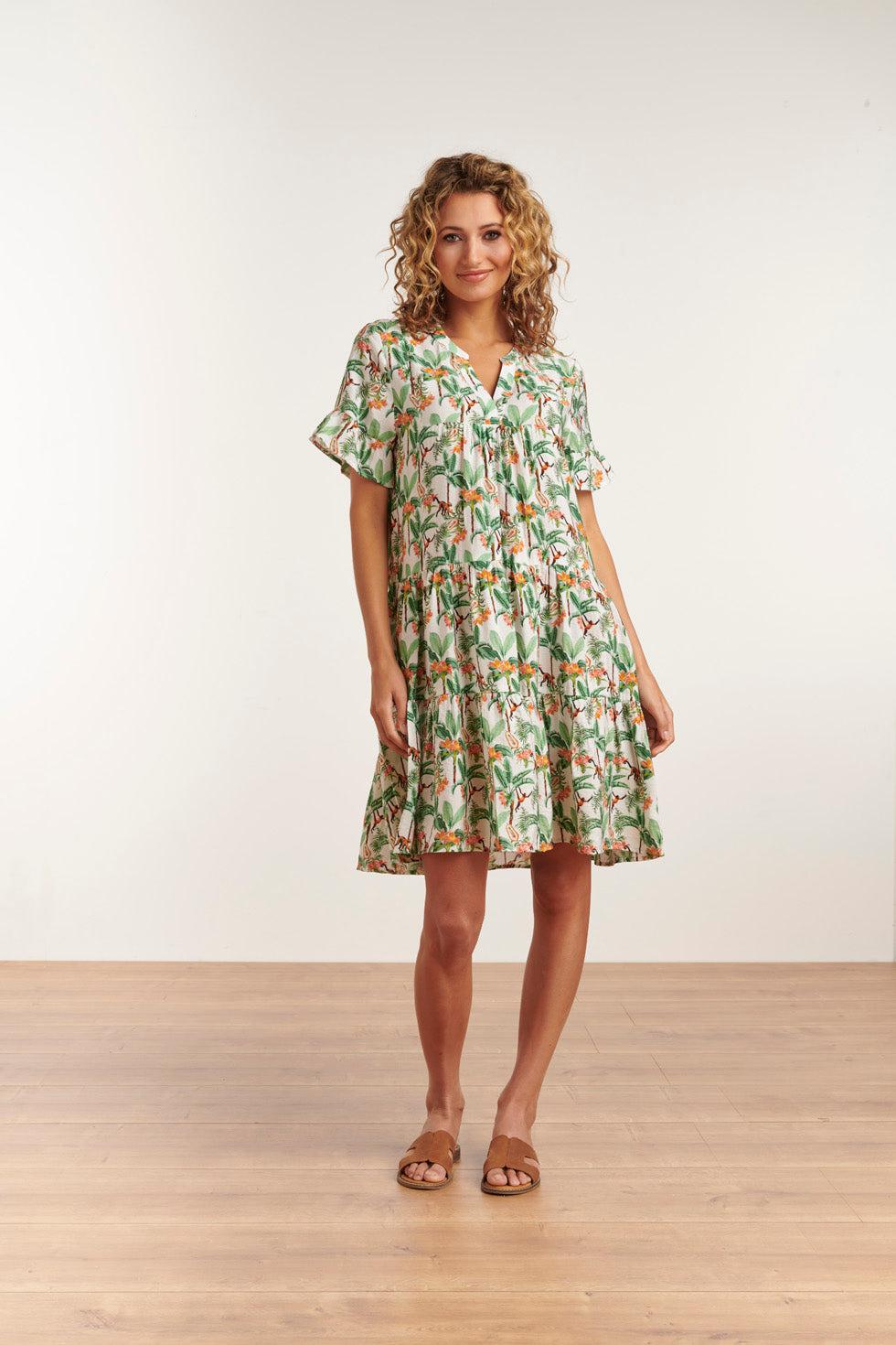 23104 Vrouwen Vintage Strandbloem Jurk Met Korte Mouwen | White-Multicolour