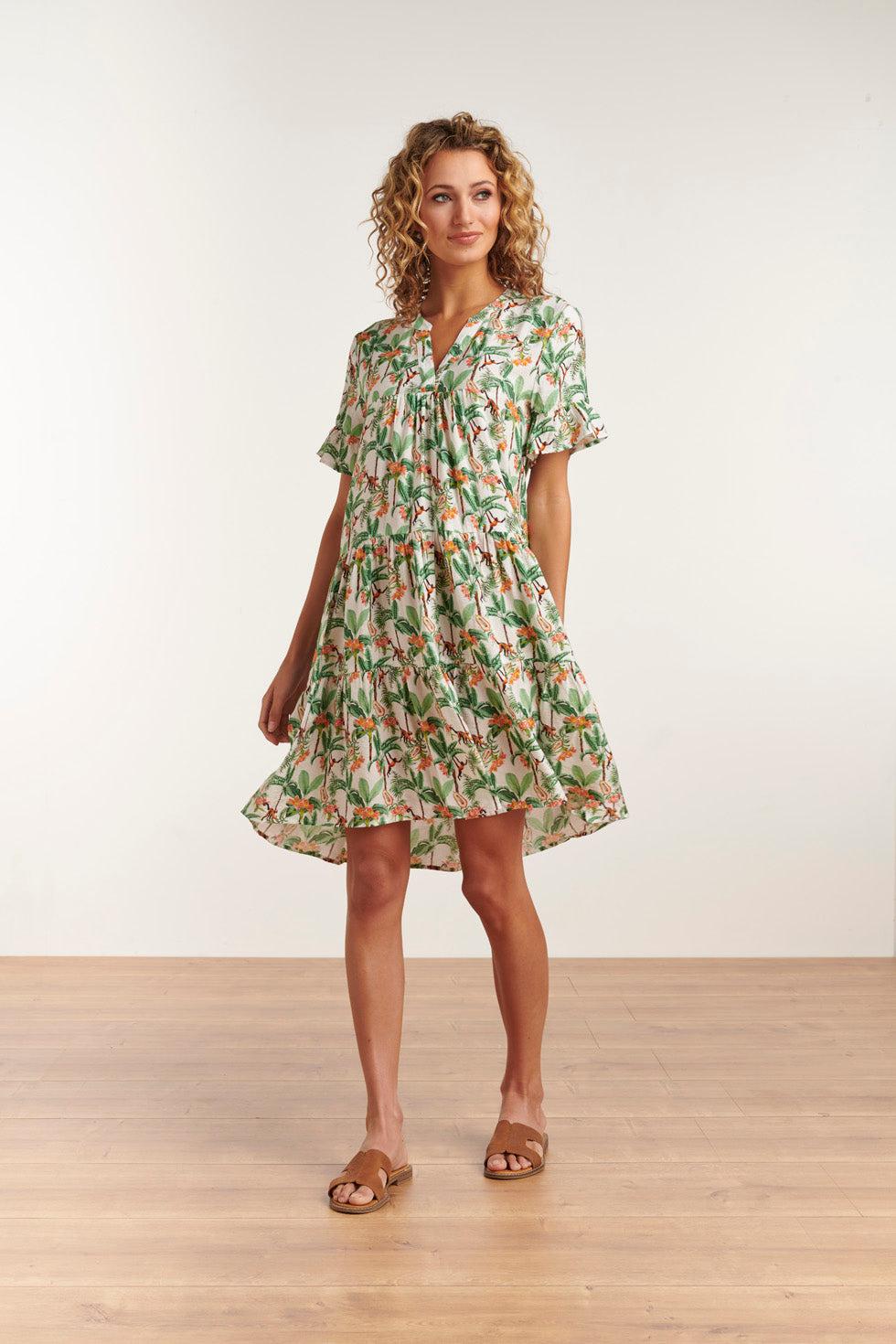 23104 Vrouwen Vintage Strandbloem Jurk Met Korte Mouwen | White-Multicolour