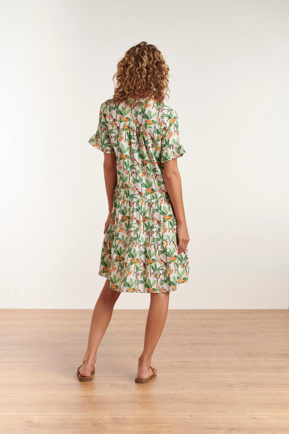 23104 Vrouwen Vintage Strandbloem Jurk Met Korte Mouwen | White-Multicolour
