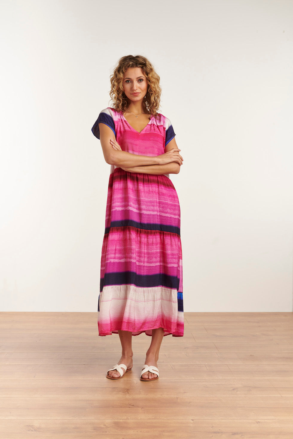 23105 Women'S Trendy Short-Sleeve Flowy Rayon Dress