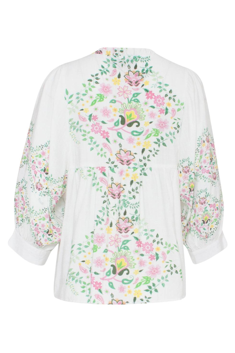 23128 Vrouwen Longsleeve Abstract Print Los Vallende Top | White-Multicolour