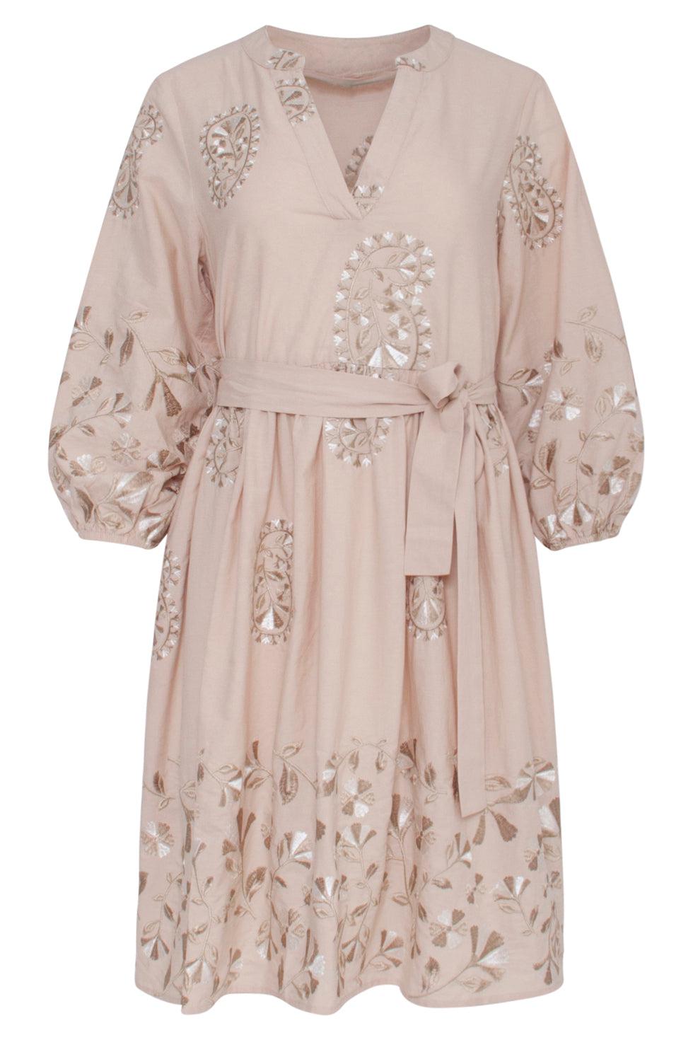 23146 Jurk Embroydery Paisley 100% Katoen Boho Style | Sand-White