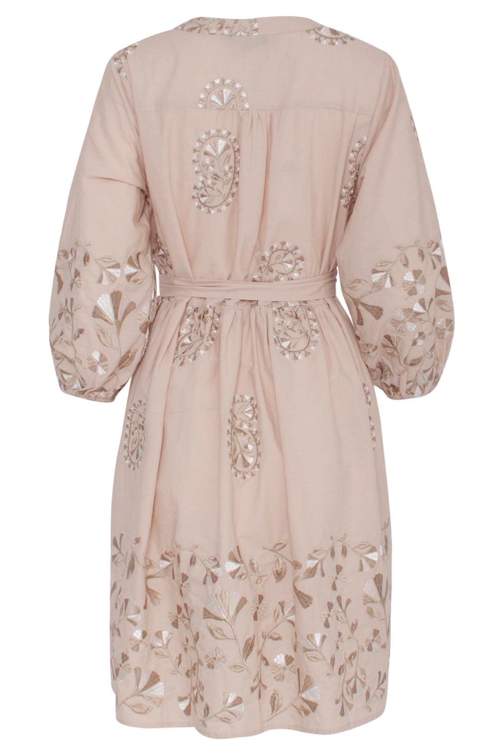 23146 Jurk Embroydery Paisley 100% Katoen Boho Style | Sand-White