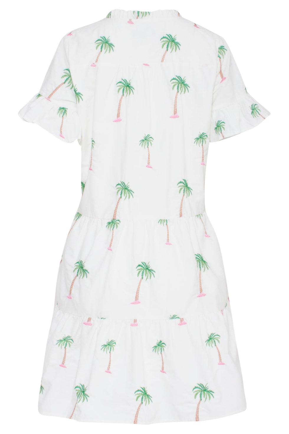 23151 Te Palmboom Mini Jurk Met Losvallende Pasvorm Accenten | White-Green