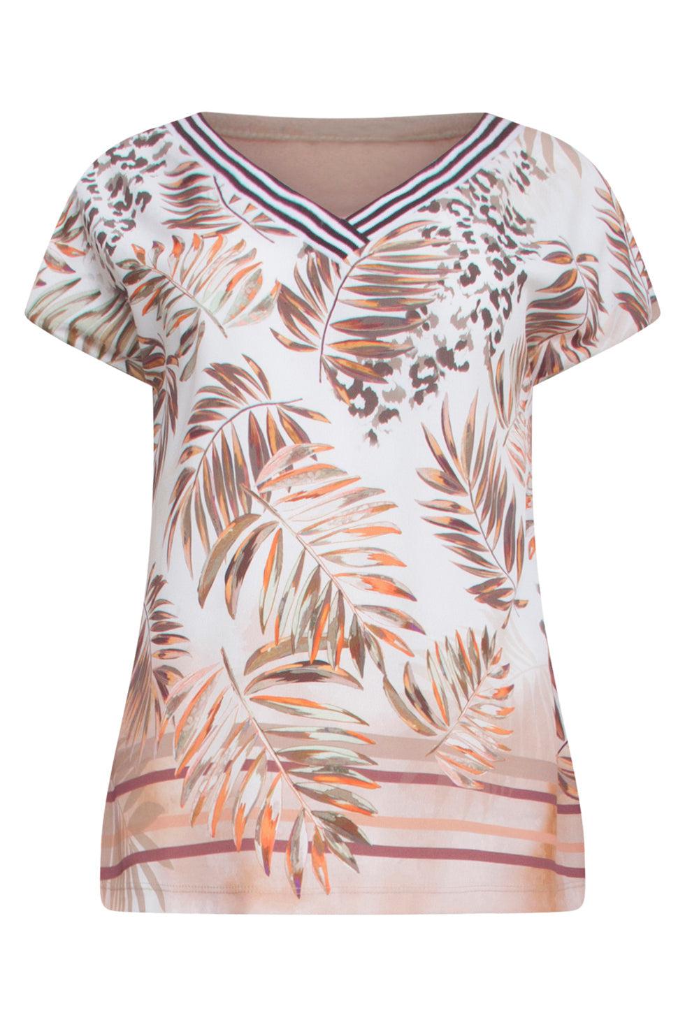 23161 Hoogwaardige Bladprint Losse Tuniek Top | Sand-Multicolour