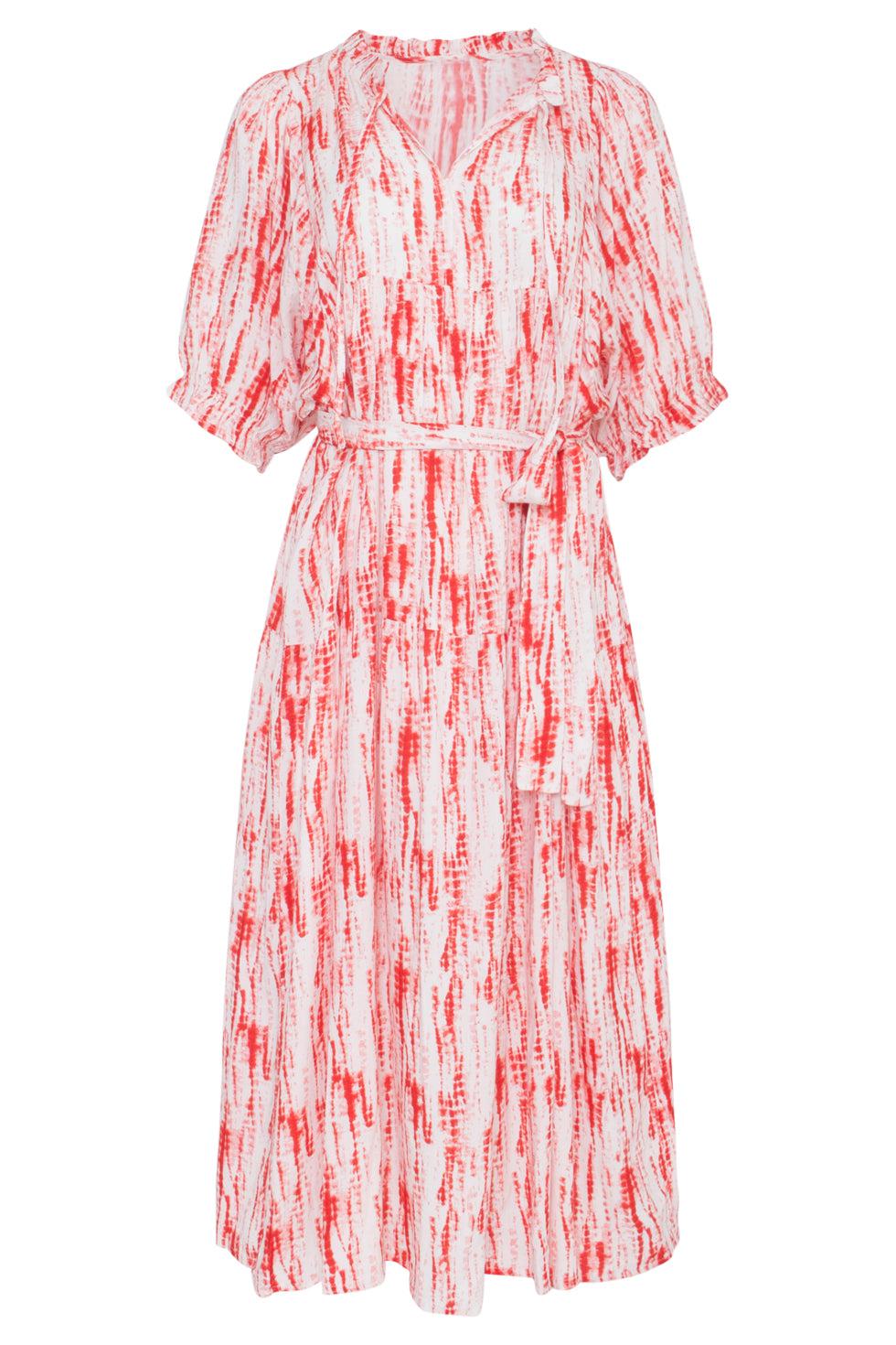 23177 Women Florette Coral Printed Belted Maxi Dress | Brique-Offwhite