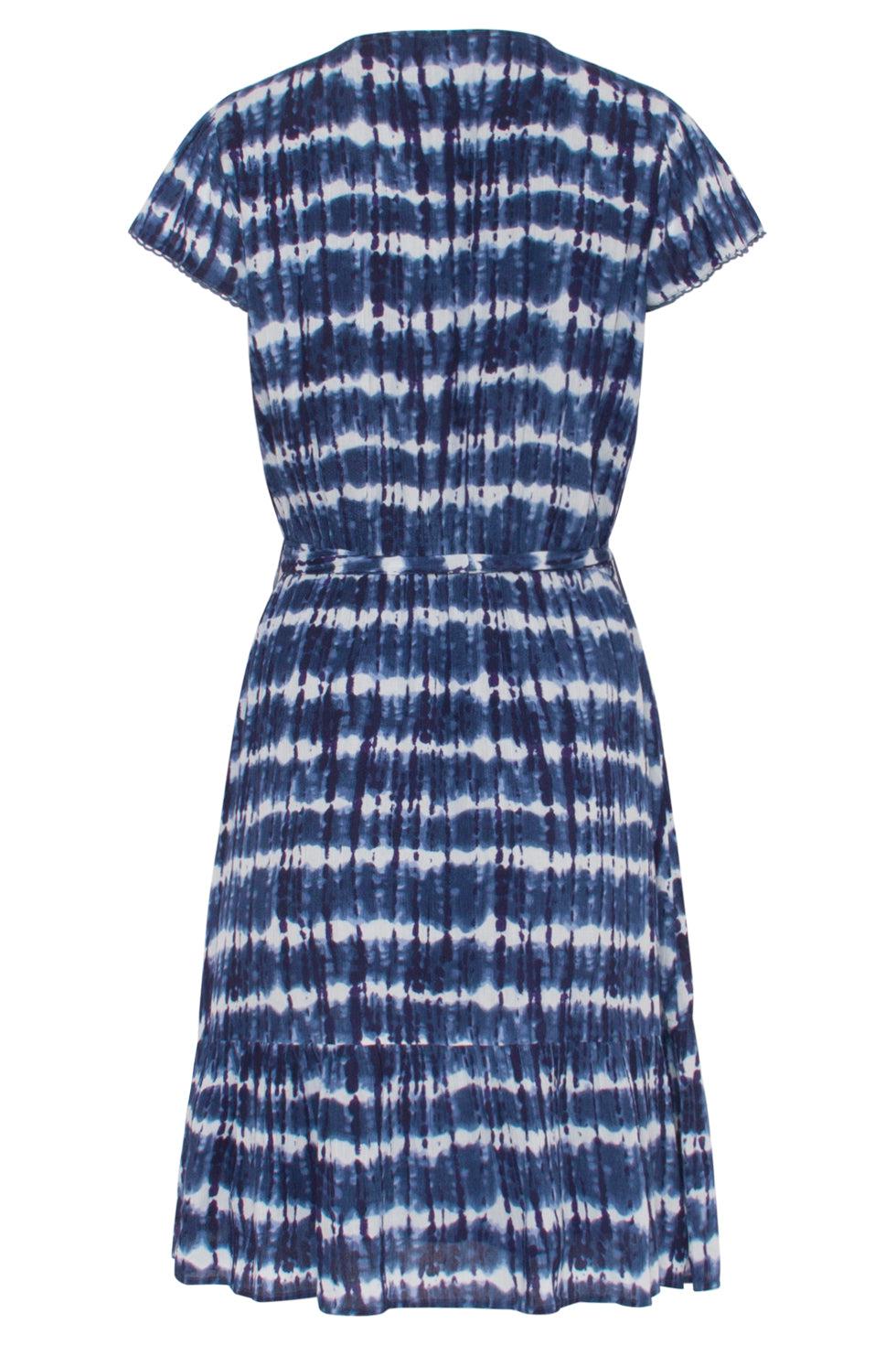 23183 Women Tie Dye Midi Waisted Dress | Blue-White