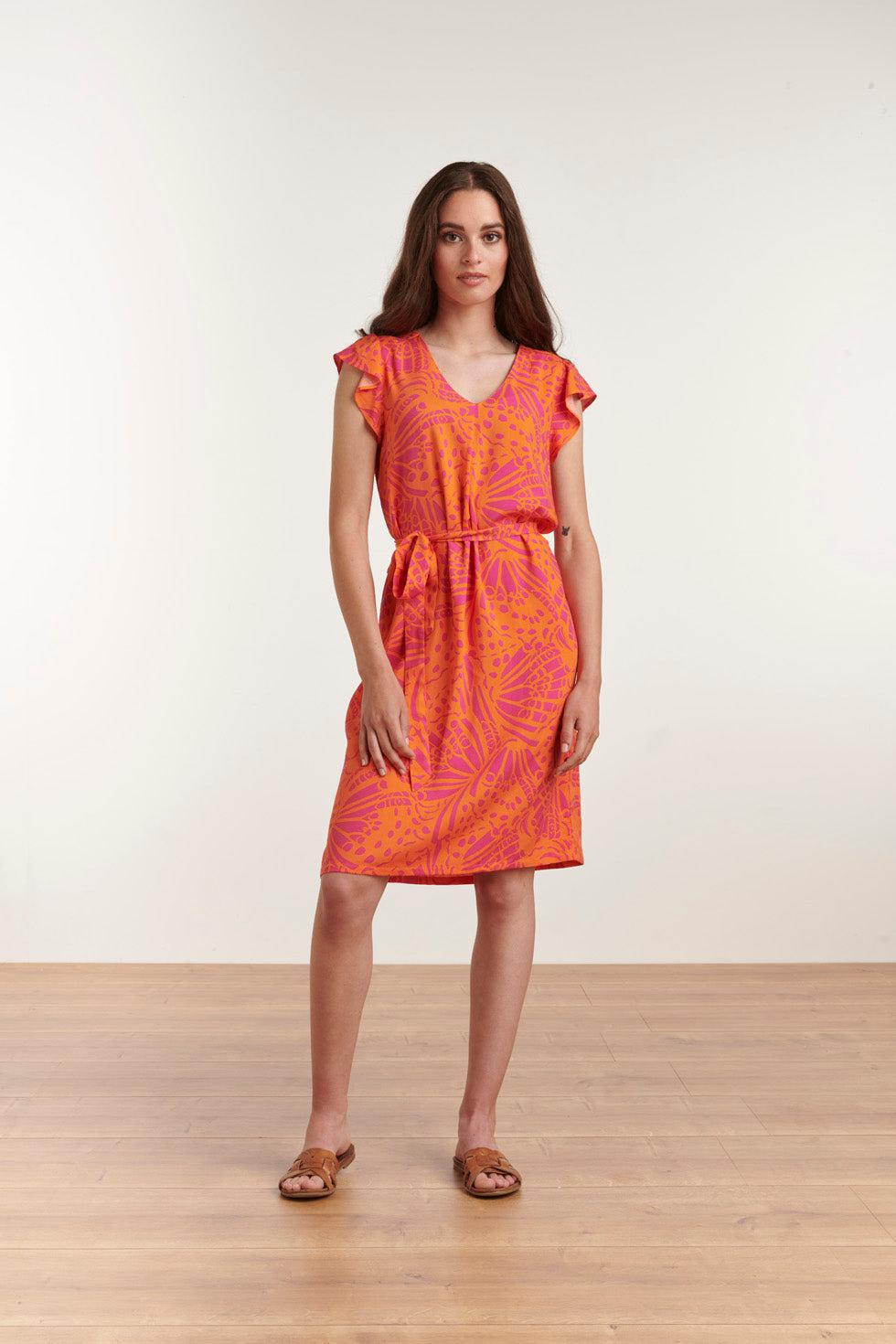 23195 Vrouwen Casual Loose Fit Zomer Sunjurk | Orange-Fuchsia