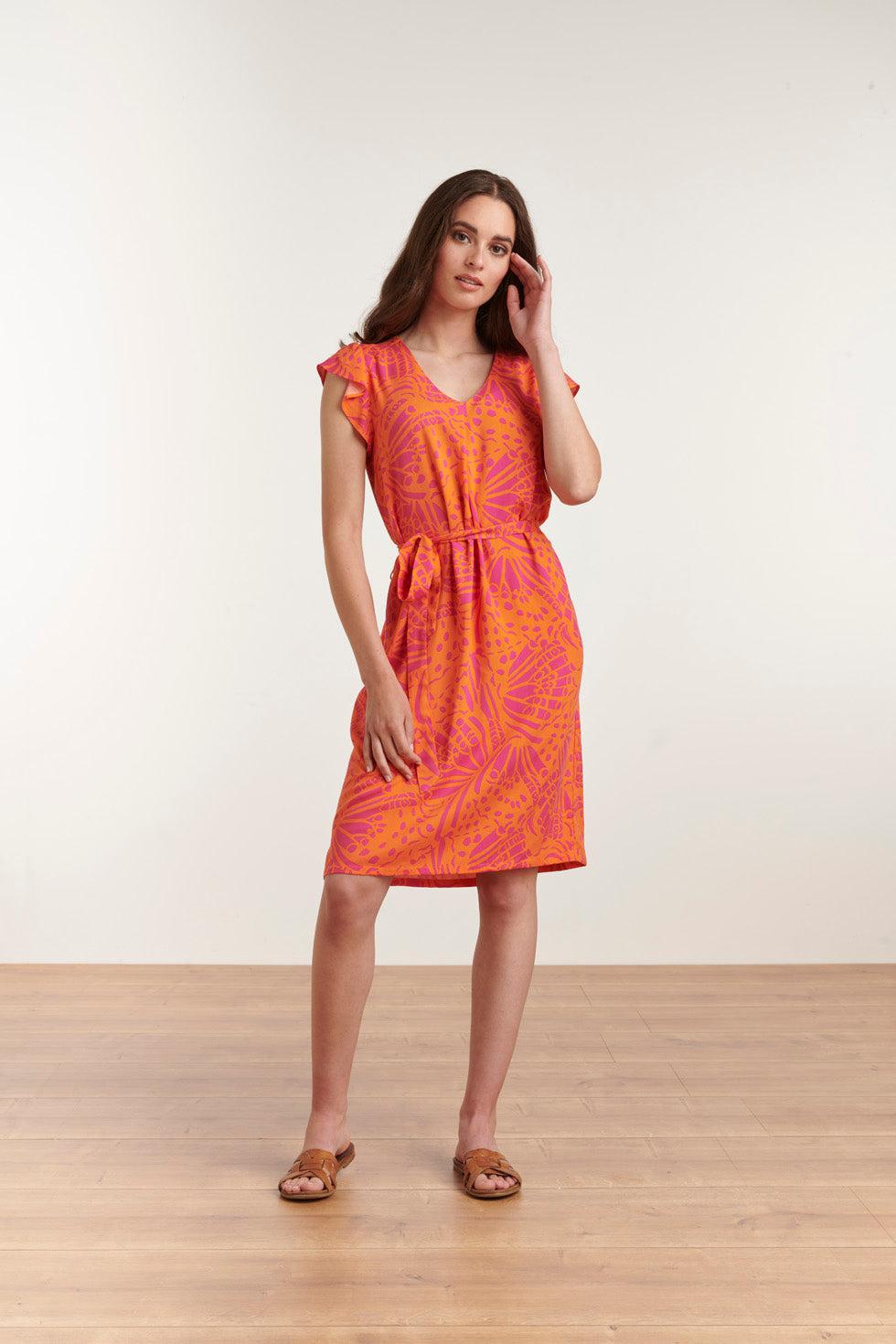 23195 Vrouwen Casual Loose Fit Zomer Sunjurk | Orange-Fuchsia