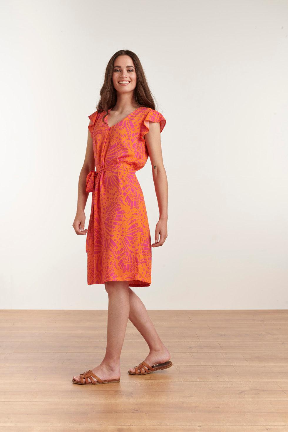 23195 Vrouwen Casual Loose Fit Zomer Sunjurk | Orange-Fuchsia