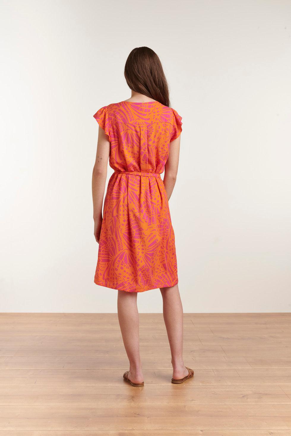 23195 Vrouwen Casual Loose Fit Zomer Sunjurk | Orange-Fuchsia