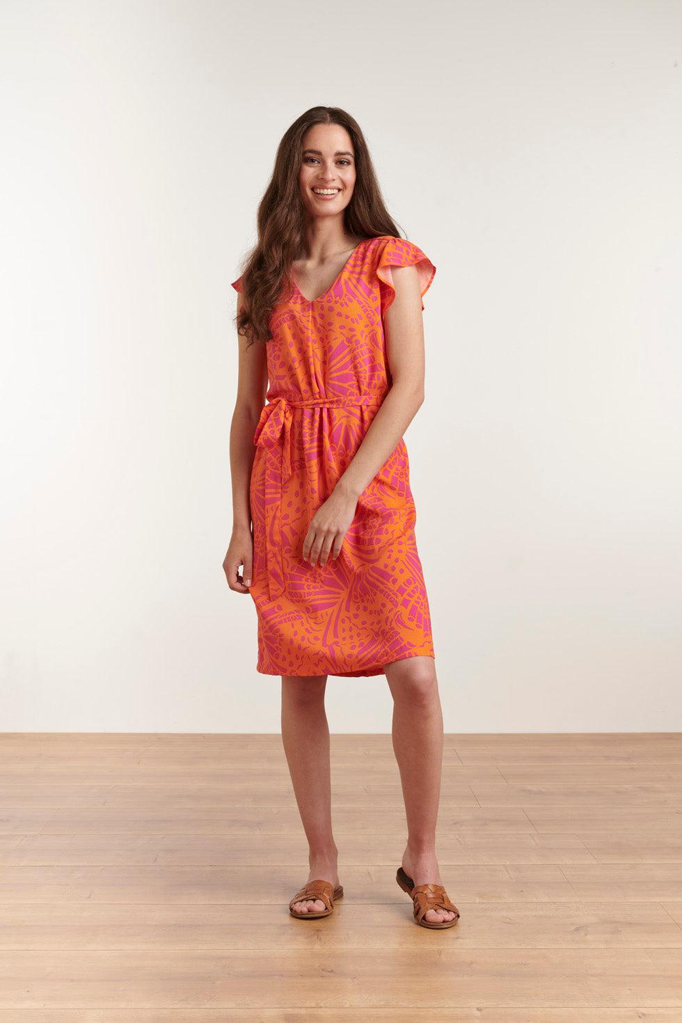 23195 Vrouwen Casual Loose Fit Zomer Sunjurk | Orange-Fuchsia