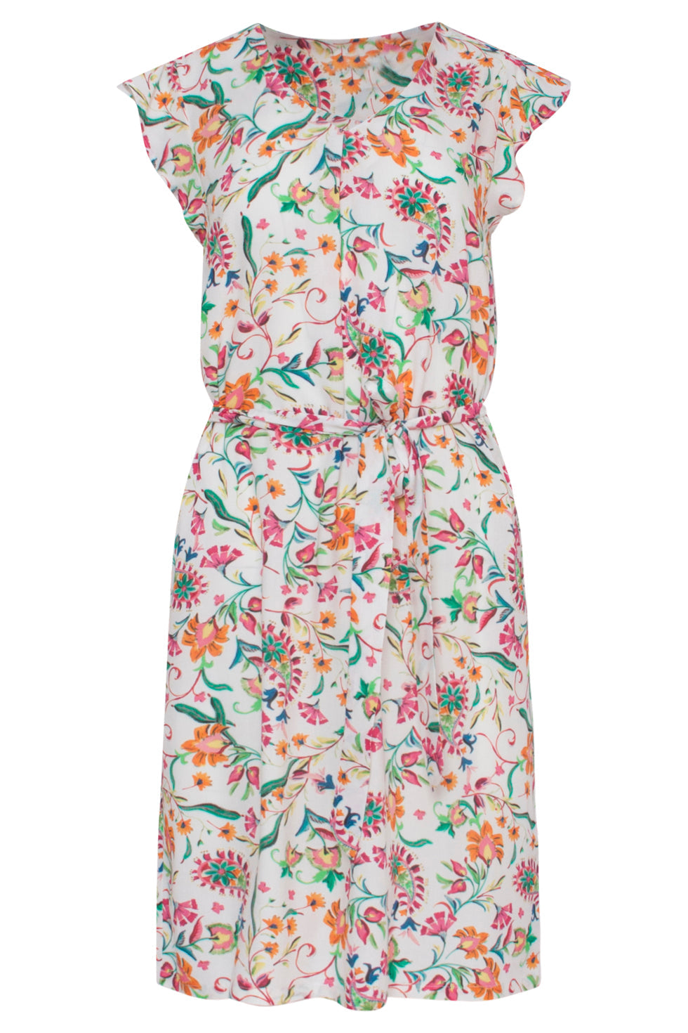 23198 Zomerse Paisley Print Jurk Met V-Halsvlindermouwen | White - Muticolour