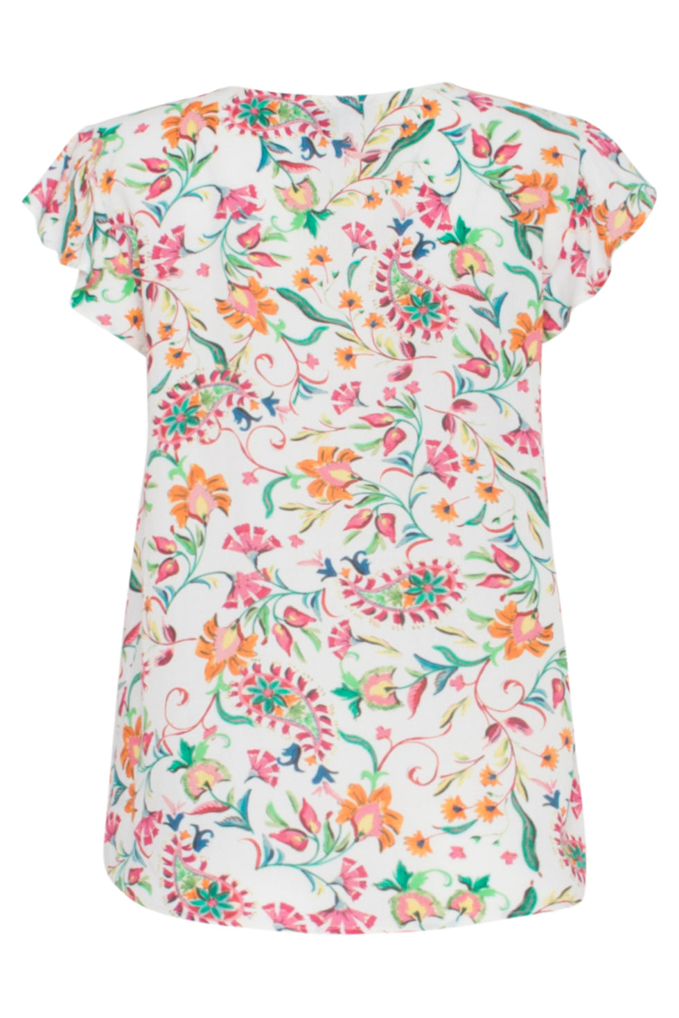 23199 Zomer Top Met Vlindermouwenmulti E Print Van 100% Viscose | White-Multicolour