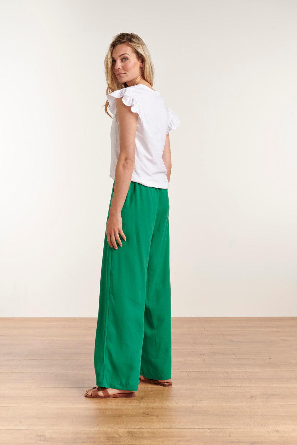 23202 T-Shirt Met Geborduurde Palmboomruches Mouwen | White-Green