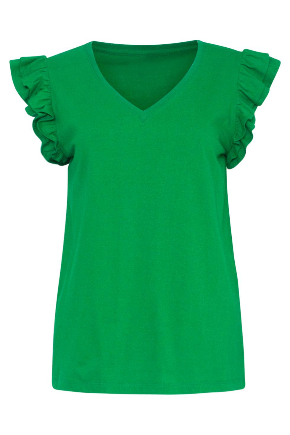 23207-530 Groene T Shirt Met Ruches 100% Katoen