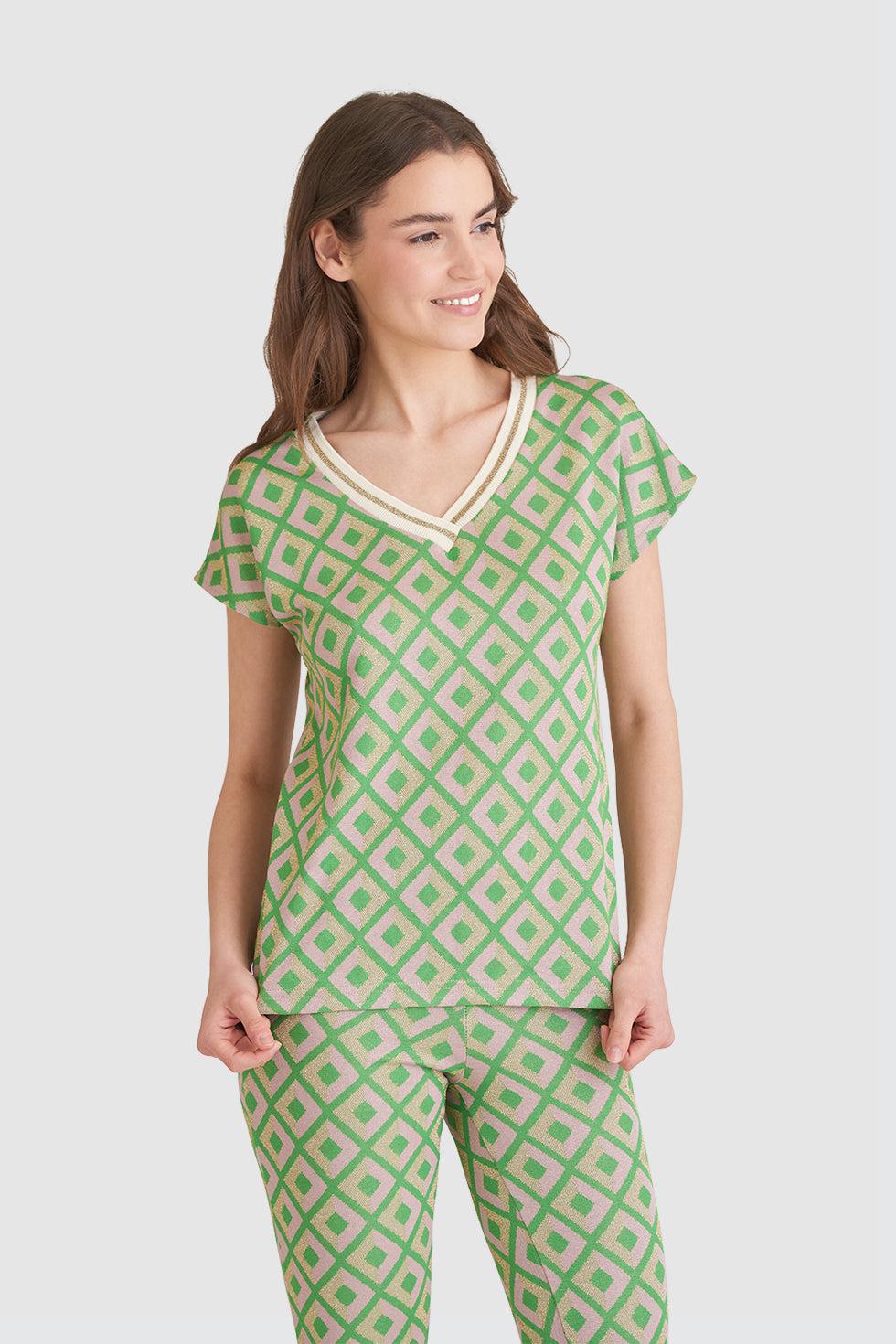 23220 Top Met Retro Print | Green-Gold