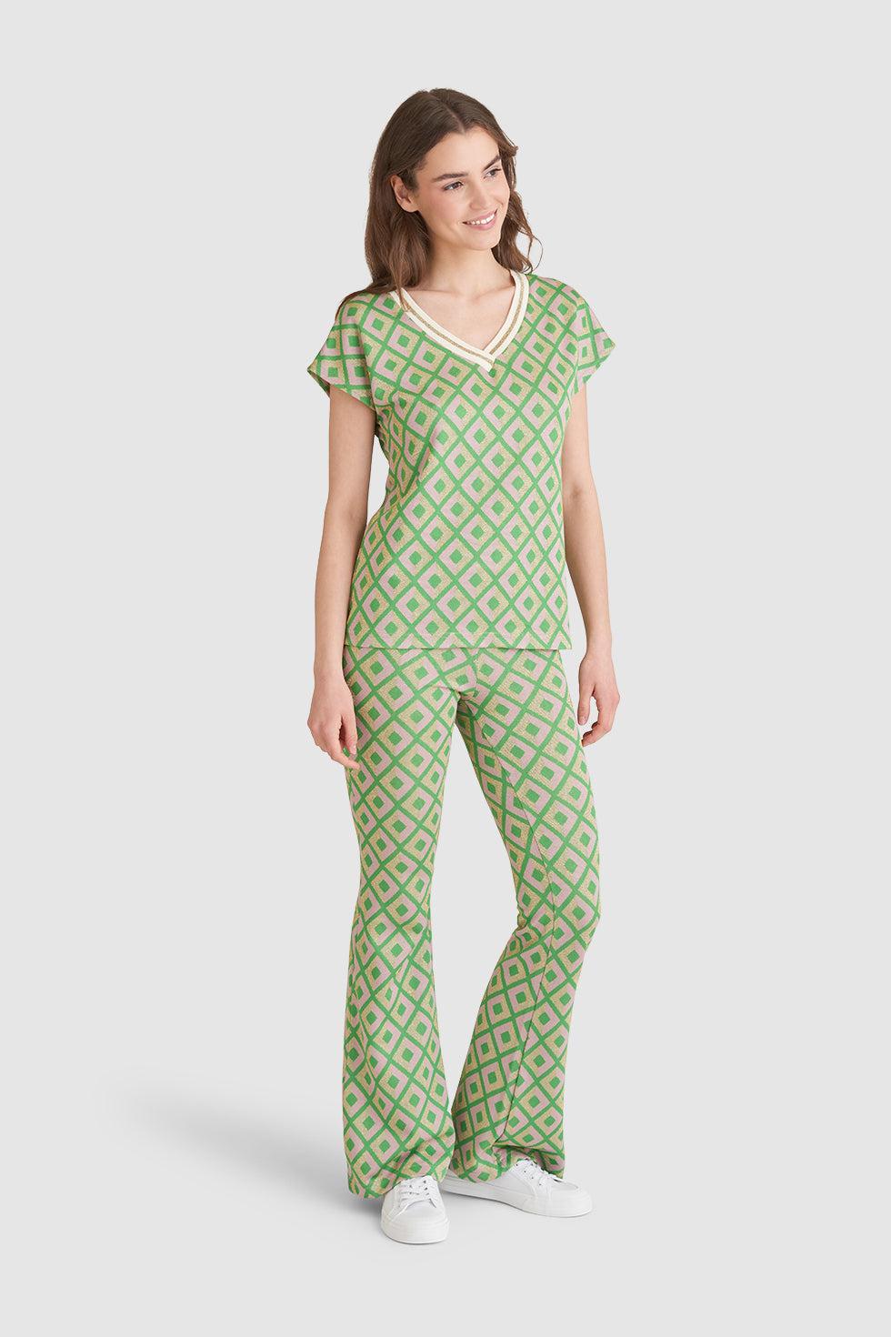 23220 Top Met Retro Print | Green-Gold