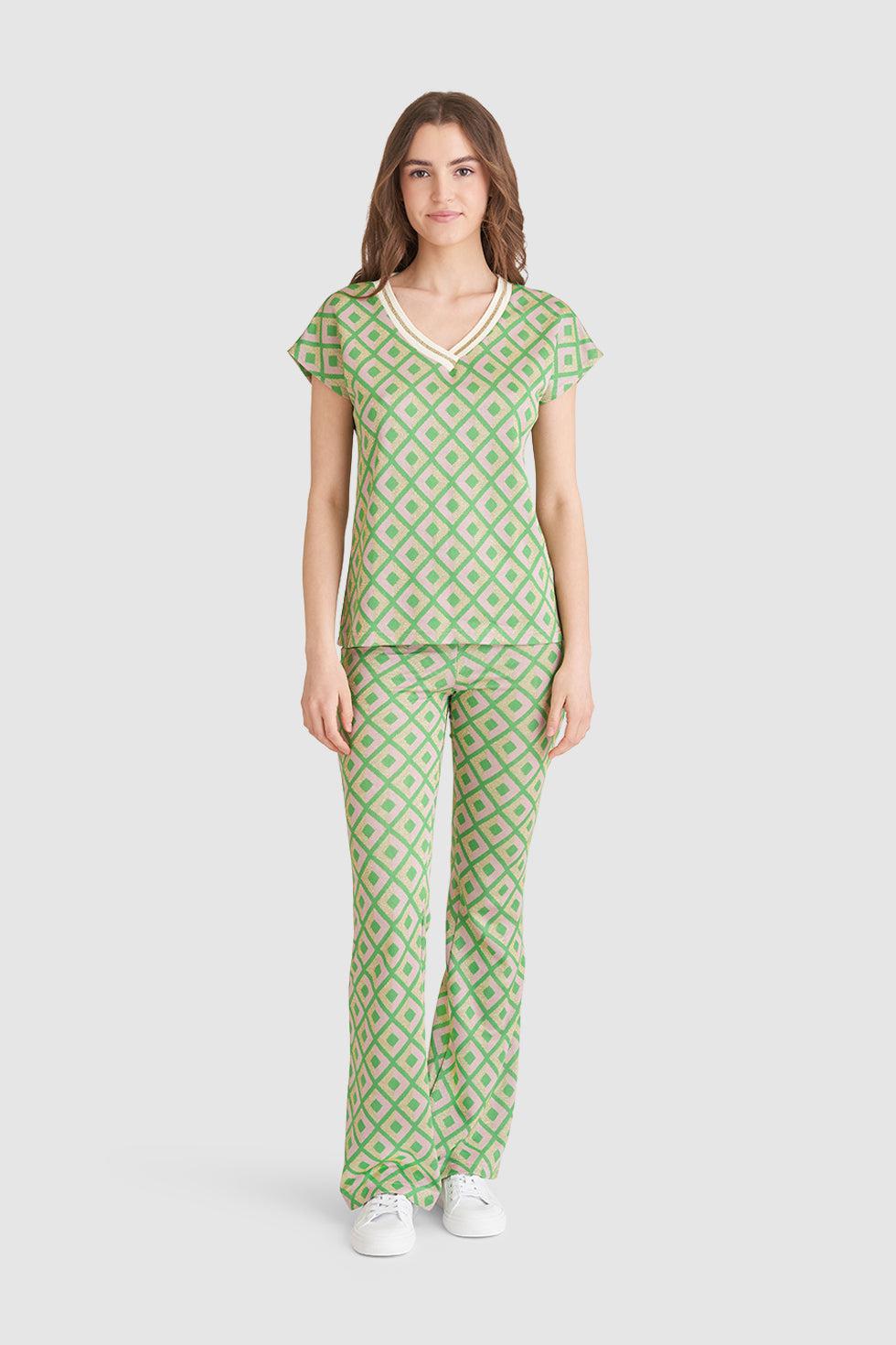 23220 Top Met Retro Print | Green-Gold