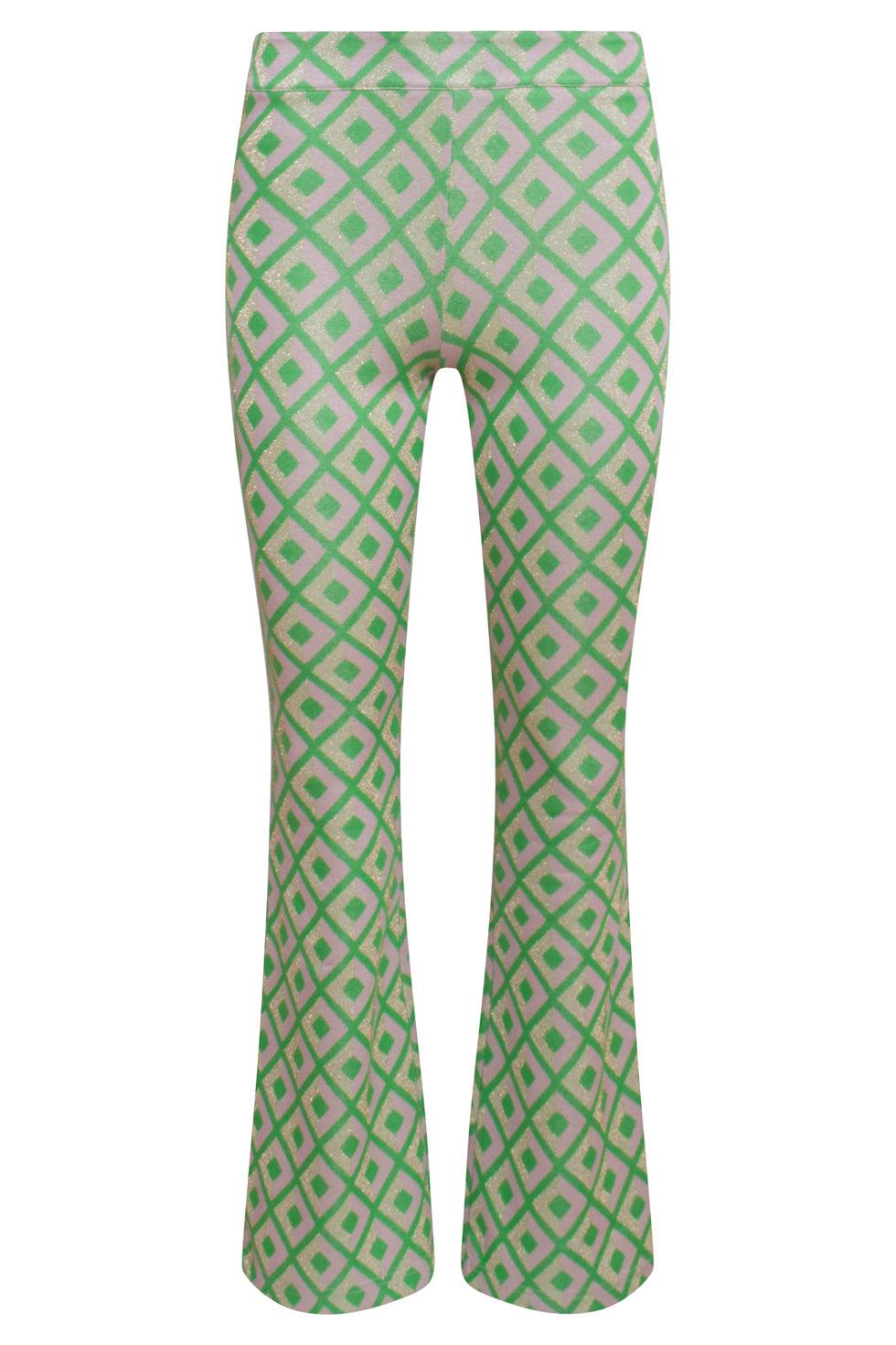 23221 Broek Met Retro Print | Green-Gold