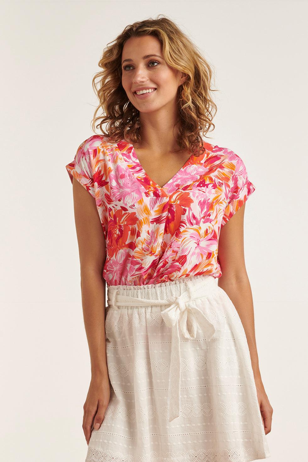 23308 Zomer Top Met Bloemenprint 100% Rayon | Muticolour