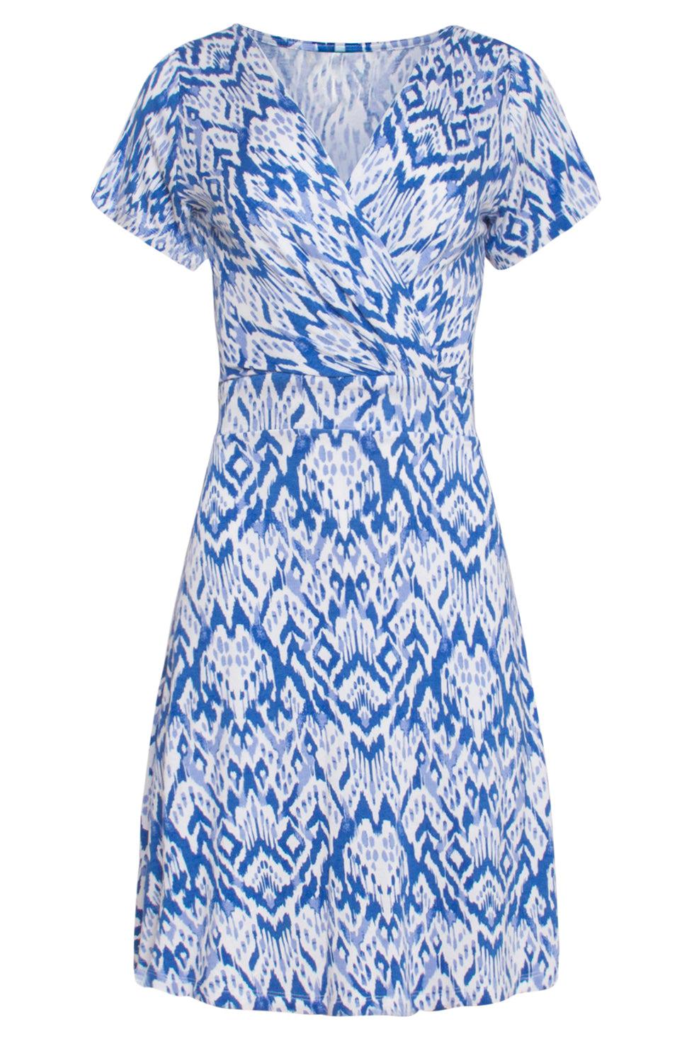 23321 Zomerjurk Met Aztek Print-V-Halslijn | White-Blue