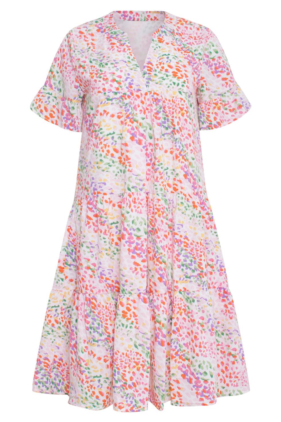 23326 Losvallende Zomer Jurk Met Grafische Print | White - Muticolour