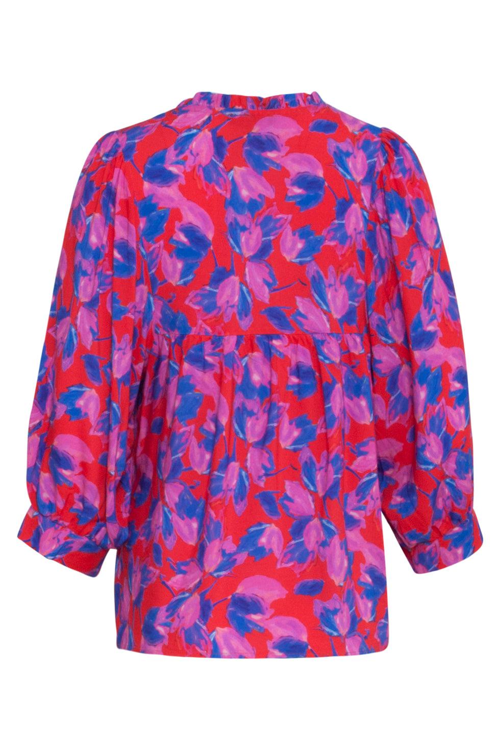 23333 Abstracte Zomer Top Met V-Halsdriekwart Mouwen | Red-Multicolour