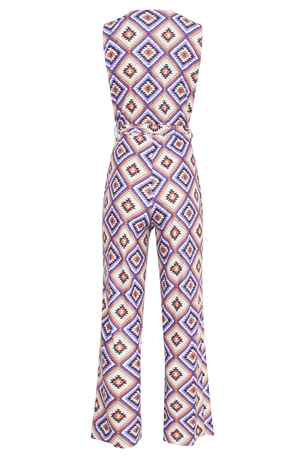 23337 Paars Zachte Stretch Aztec Print Zomer Jumpsuit | Purple-Multicolour