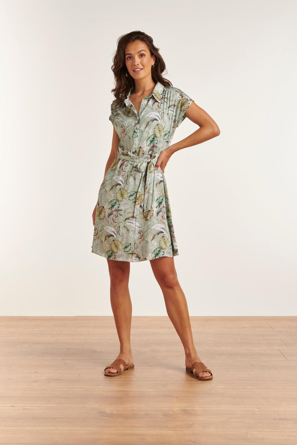23344 Zomerjurk Met Jungle Print | Soft Green-Multi