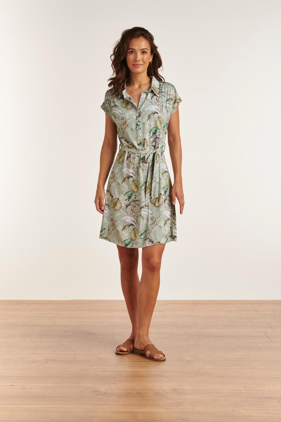 23344 Zomerjurk Met Jungle Print | Soft Green - Muticolour