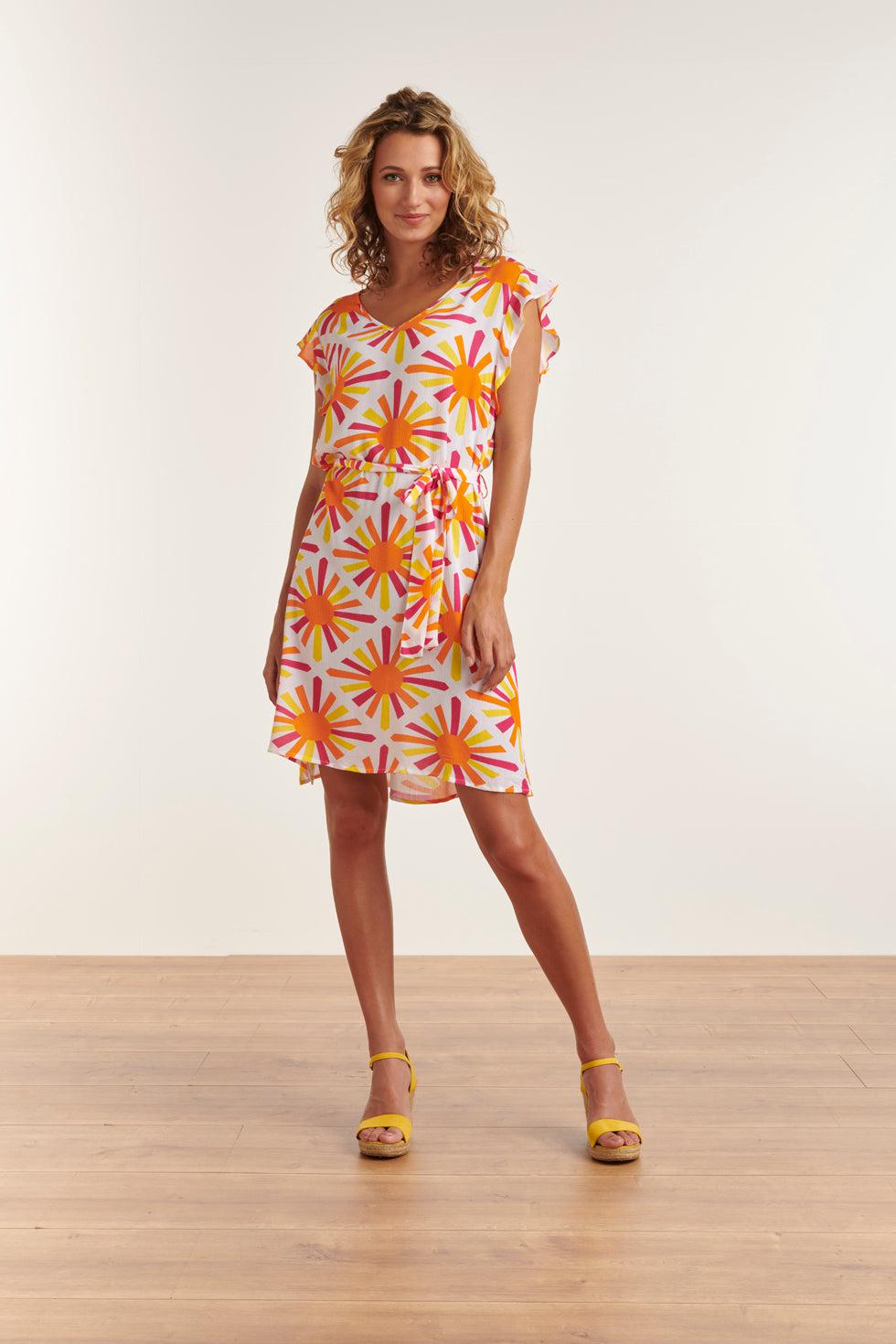 23345 Zomerjurk Met Grafische Print, , Paars 100% Rayon Ecovero | White-Multicolour