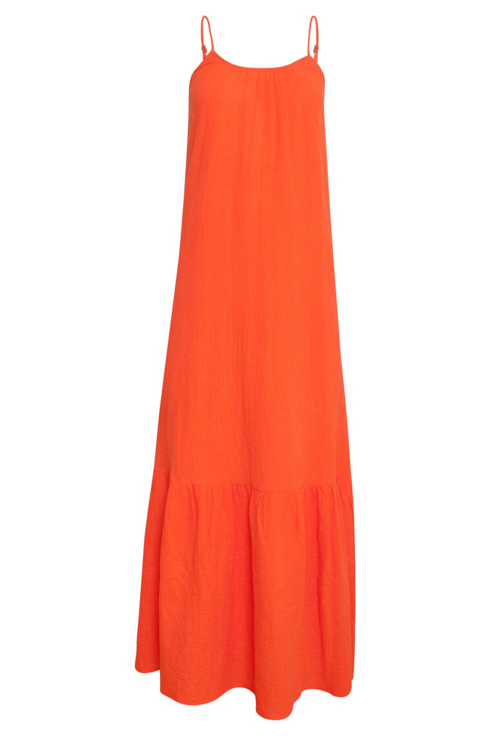 23354-250 Lange Zomer Jurk - Mouwloos, Open Rug, 100% Katoen | Orange