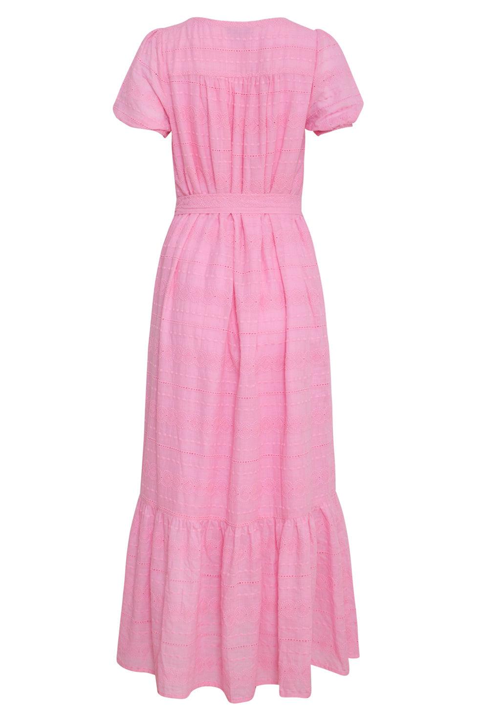 23357-420 Zomerjurk Met V-Halskorte Pof Mouwen Van 100% Katoen | Pink