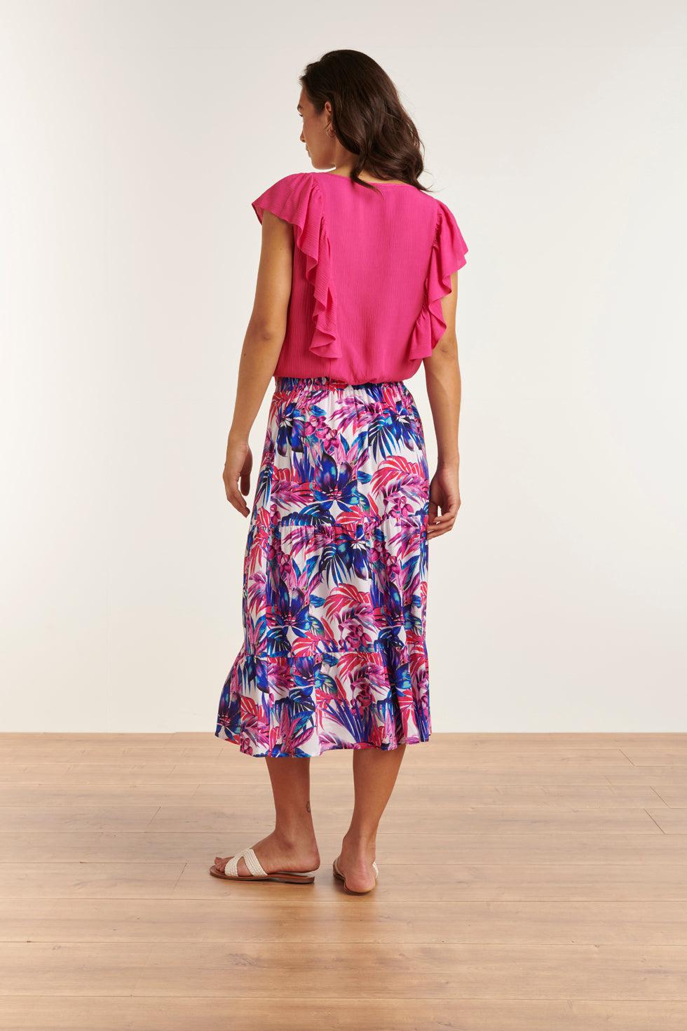 23362 Lange Zomer Rok Met Jungle Printpaars | White-Multicolour