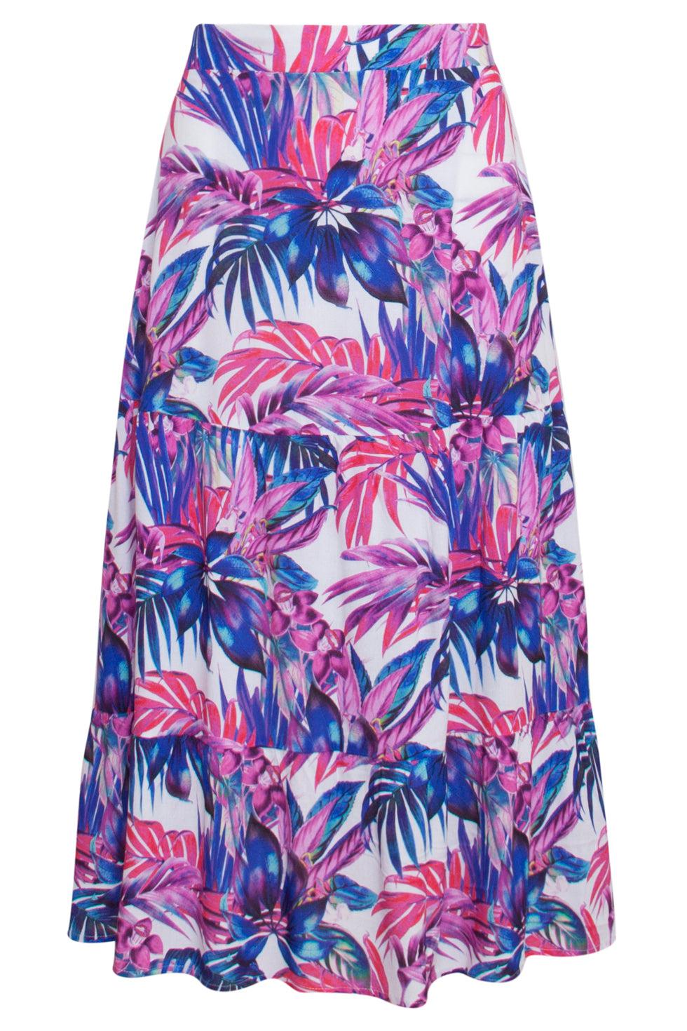 23362 Lange Zomer Rok Met Jungle Printpaars | White - Muticolour