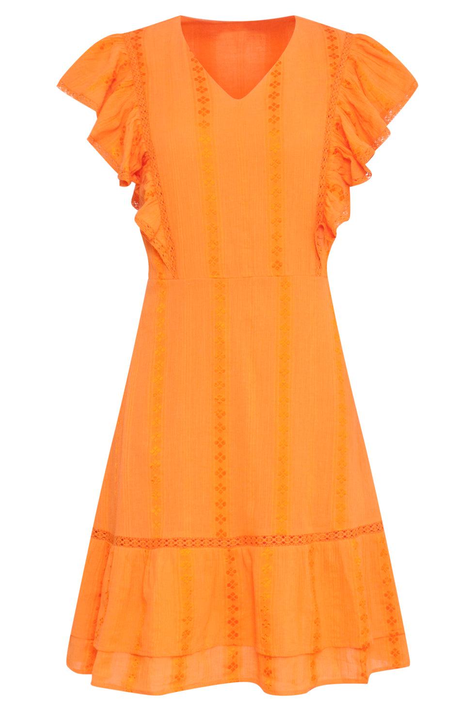 23372-250 Zomerjurk Met V-Halsruffle Mouwen | Orange