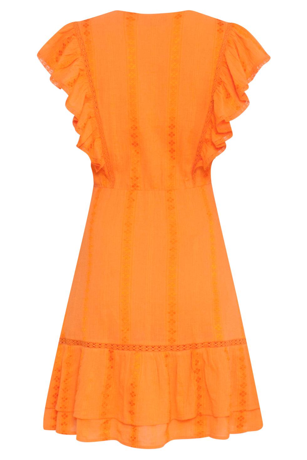 23372-250 Zomerjurk Met V-Halsruffle Mouwen | Orange